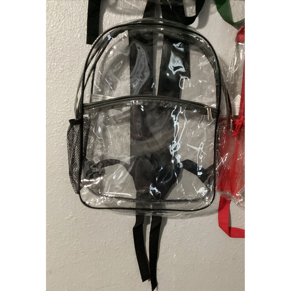 4 Pack Of Clear School Backpacks New No Tags 2 Black One Green And One Red. - Picture 3 of 5
